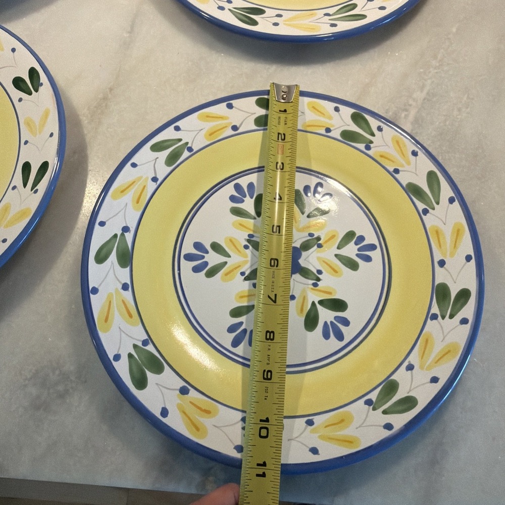 SET OF FOUR SOLIMAR PIER 1 POTTERY DINNER PLATES BLUE AND YELLOW Gw994 - Picture 14 of 14